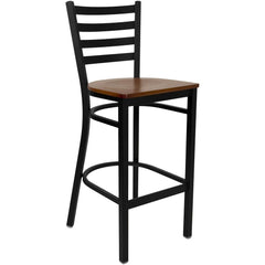 Hercules Series Black Ladder Back Metal Restaurant Barstool - Cherry Wood Seat By Flash Furniture