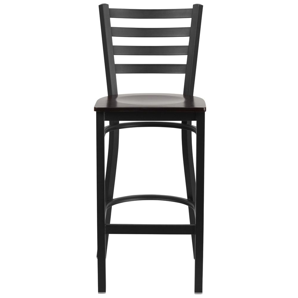 Hercules Series Black Ladder Back Metal Restaurant Barstool - Walnut Wood Seat By Flash Furniture | Bar Stools | Modishstore - 4