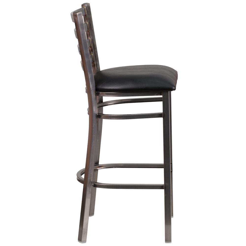 Hercules Series Clear Coated Ladder Back Metal Restaurant Barstool - Black Vinyl Seat By Flash Furniture | Bar Stools | Modishstore - 2