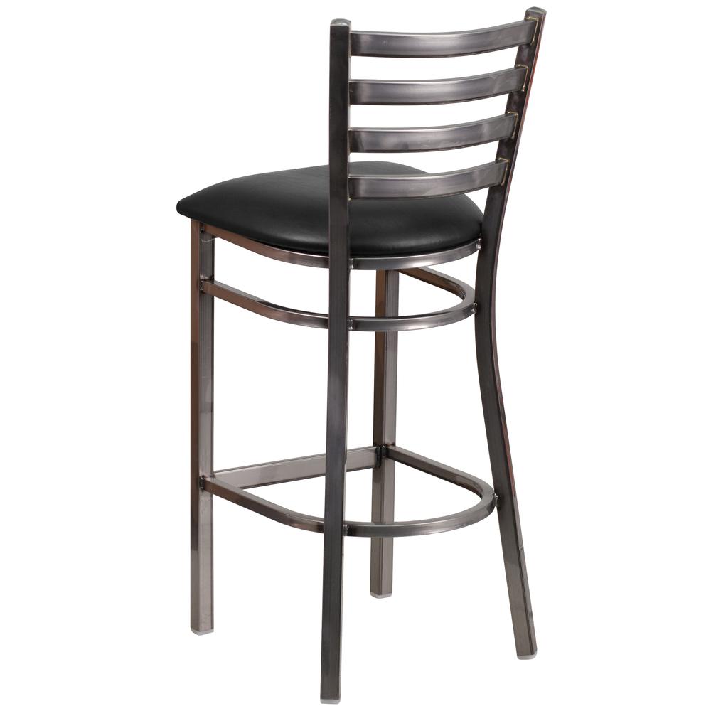 Hercules Series Clear Coated Ladder Back Metal Restaurant Barstool - Black Vinyl Seat By Flash Furniture | Bar Stools | Modishstore - 3