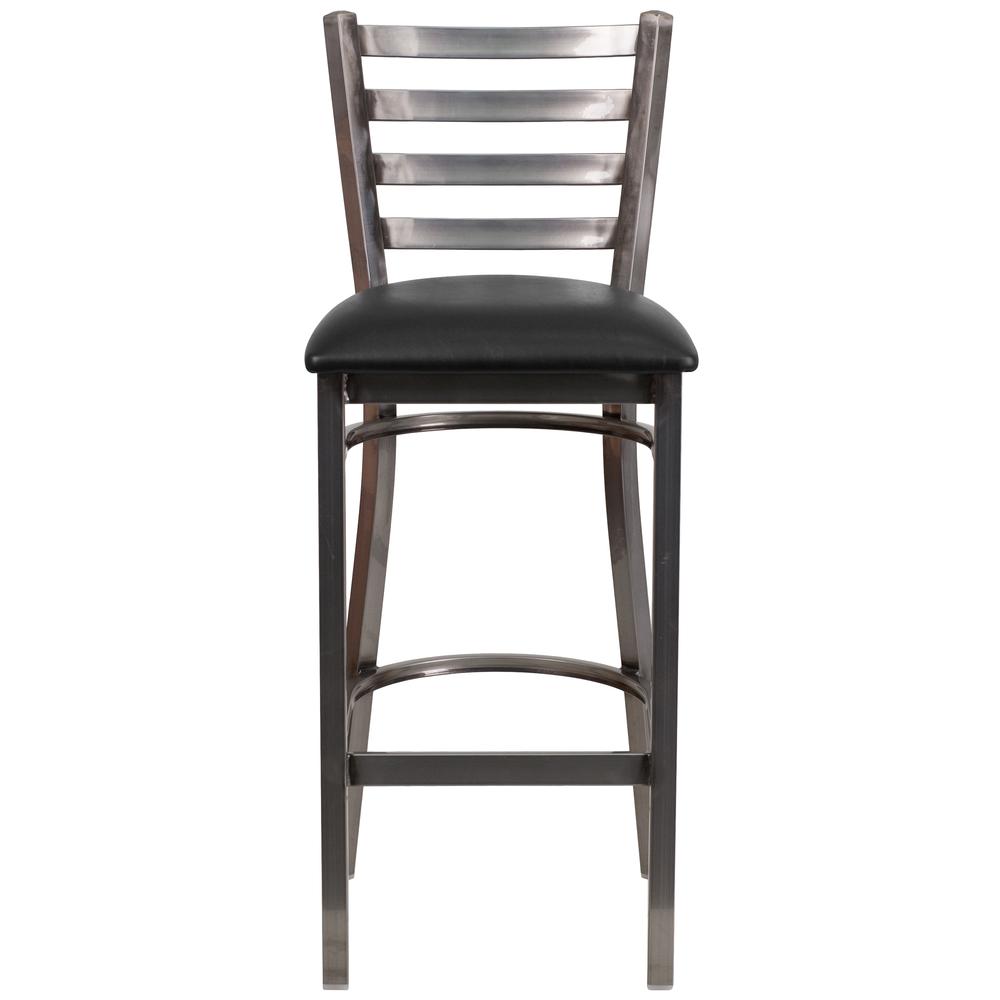 Hercules Series Clear Coated Ladder Back Metal Restaurant Barstool - Black Vinyl Seat By Flash Furniture | Bar Stools | Modishstore - 4