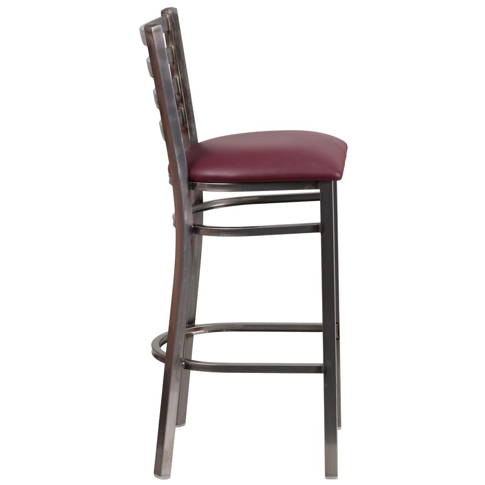 Hercules Series Clear Coated Ladder Back Metal Restaurant Barstool - Burgundy Vinyl Seat By Flash Furniture | Bar Stools | Modishstore - 2