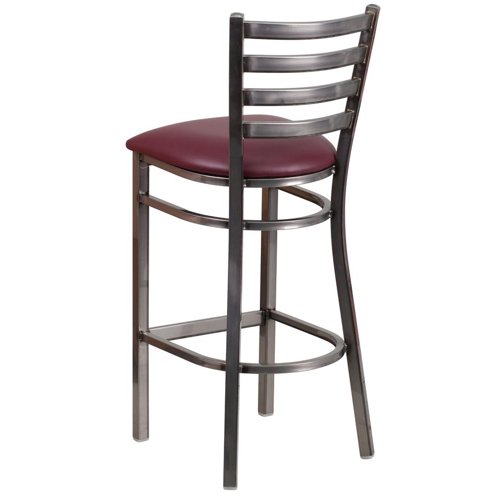 Hercules Series Clear Coated Ladder Back Metal Restaurant Barstool - Burgundy Vinyl Seat By Flash Furniture | Bar Stools | Modishstore - 3