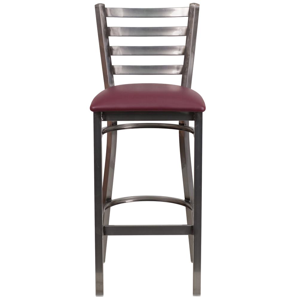 Hercules Series Clear Coated Ladder Back Metal Restaurant Barstool - Burgundy Vinyl Seat By Flash Furniture | Bar Stools | Modishstore - 4