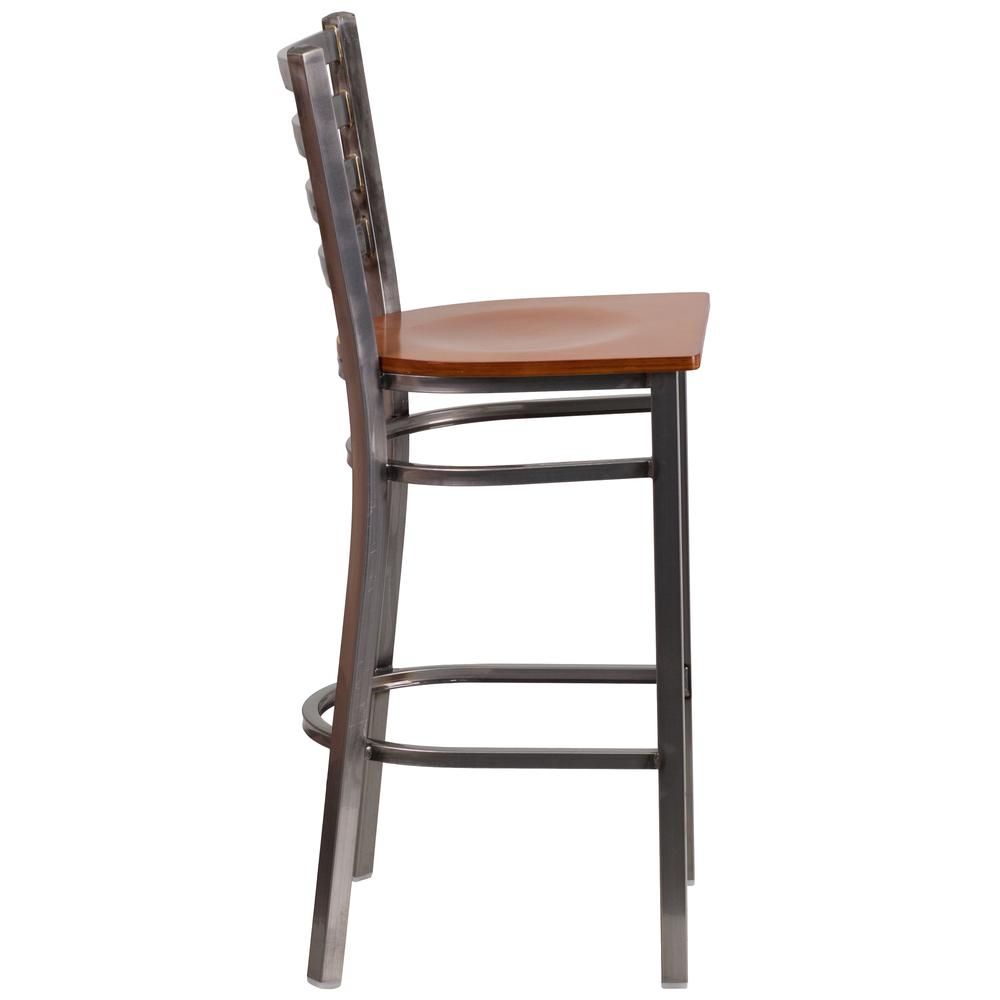 Hercules Series Clear Coated Ladder Back Metal Restaurant Barstool - Cherry Wood Seat By Flash Furniture | Bar Stools | Modishstore - 2