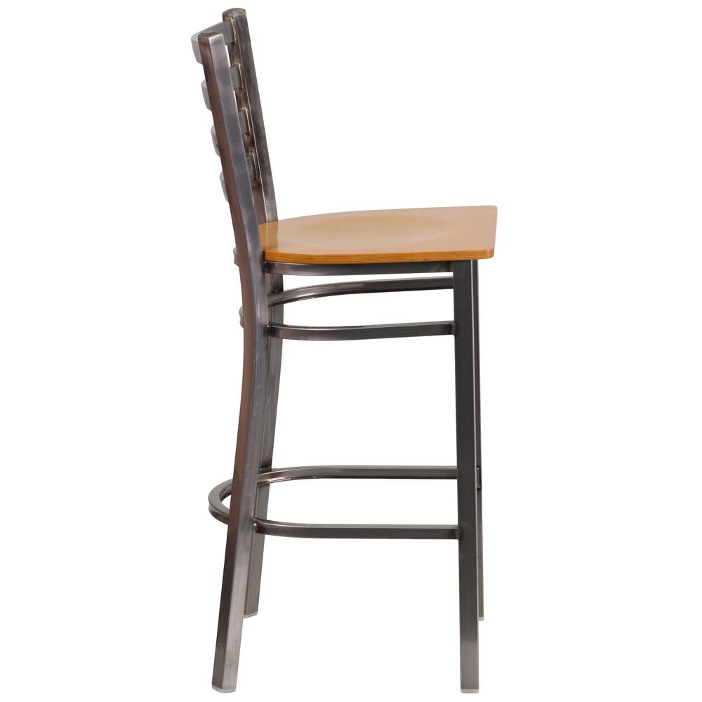 Hercules Series Clear Coated Ladder Back Metal Restaurant Barstool - Natural Wood Seat By Flash Furniture | Bar Stools | Modishstore - 2
