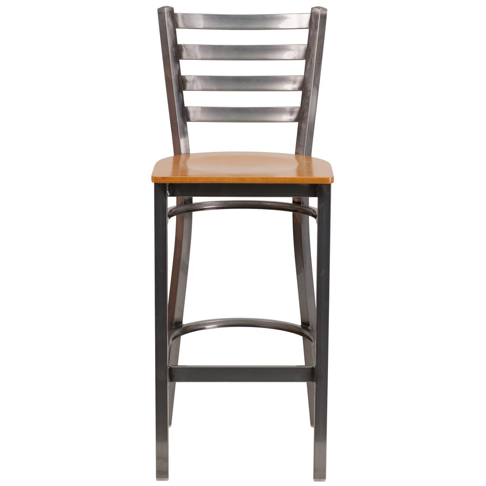 Hercules Series Clear Coated Ladder Back Metal Restaurant Barstool - Natural Wood Seat By Flash Furniture | Bar Stools | Modishstore - 4