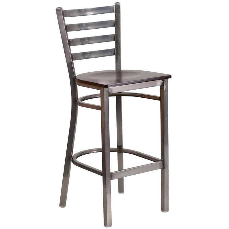 Hercules Series Clear Coated Ladder Back Metal Restaurant Barstool - Walnut Wood Seat By Flash Furniture | Bar Stools | Modishstore - 1