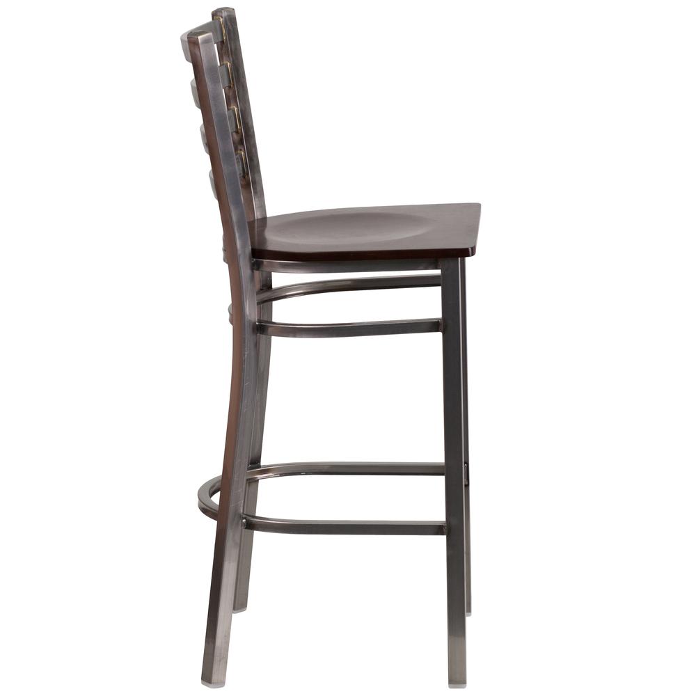 Hercules Series Clear Coated Ladder Back Metal Restaurant Barstool - Walnut Wood Seat By Flash Furniture | Bar Stools | Modishstore - 2