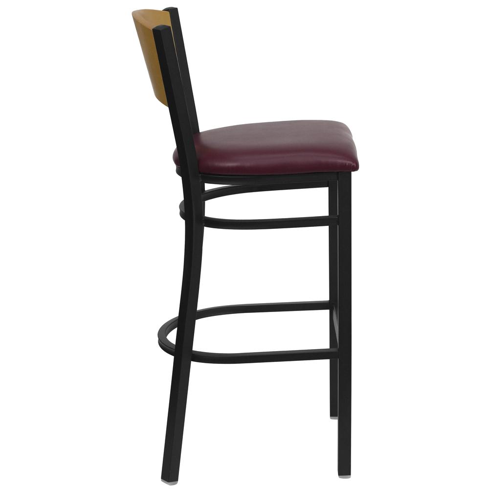 Hercules Series Black Circle Back Metal Restaurant Barstool - Natural Wood Back, Burgundy Vinyl Seat By Flash Furniture | Bar Stools | Modishstore - 2