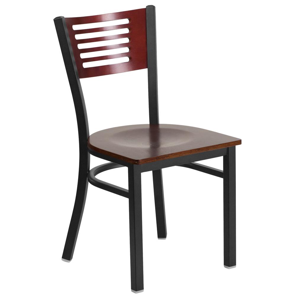 Hercules Series Black Slat Back Metal Restaurant Chair - Mahogany Wood Back & Seat By Flash Furniture | Dining Chairs | Modishstore - 1