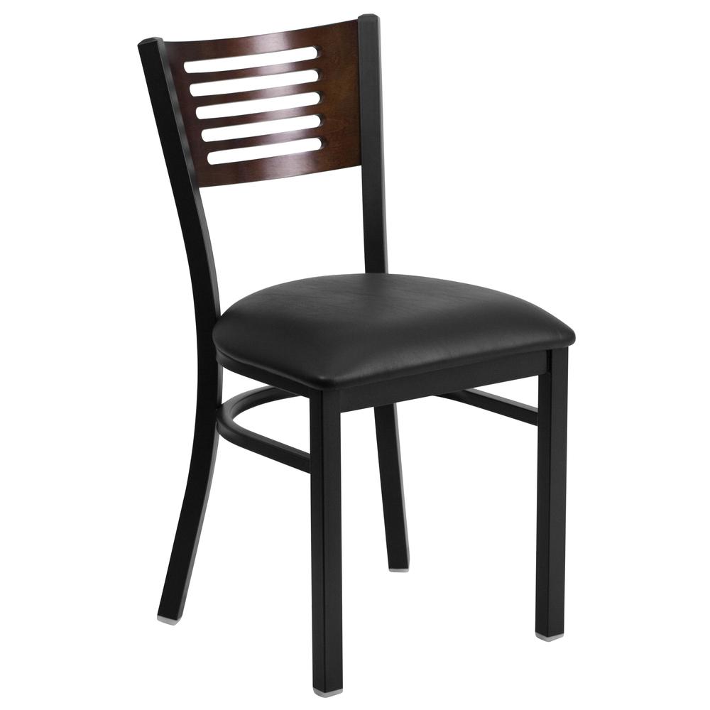 Hercules Series Black Slat Back Metal Restaurant Chair - Walnut Wood Back, Black Vinyl Seat By Flash Furniture | Dining Chairs | Modishstore - 1