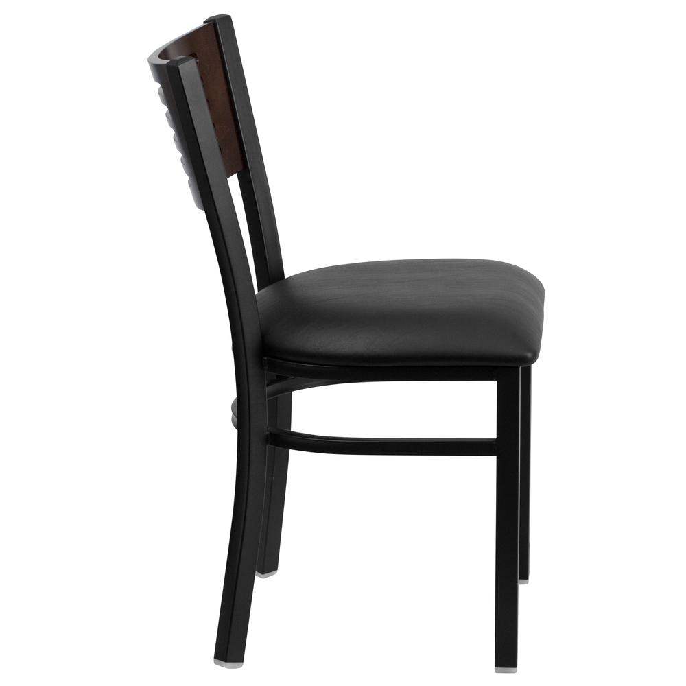 Hercules Series Black Slat Back Metal Restaurant Chair - Walnut Wood Back, Black Vinyl Seat By Flash Furniture | Dining Chairs | Modishstore - 2