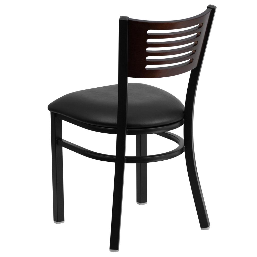 Hercules Series Black Slat Back Metal Restaurant Chair - Walnut Wood Back, Black Vinyl Seat By Flash Furniture | Dining Chairs | Modishstore - 3