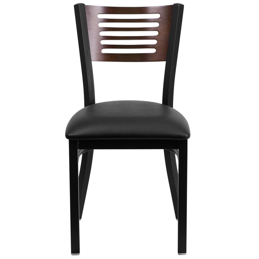 Hercules Series Black Slat Back Metal Restaurant Chair - Walnut Wood Back, Black Vinyl Seat By Flash Furniture | Dining Chairs | Modishstore - 4