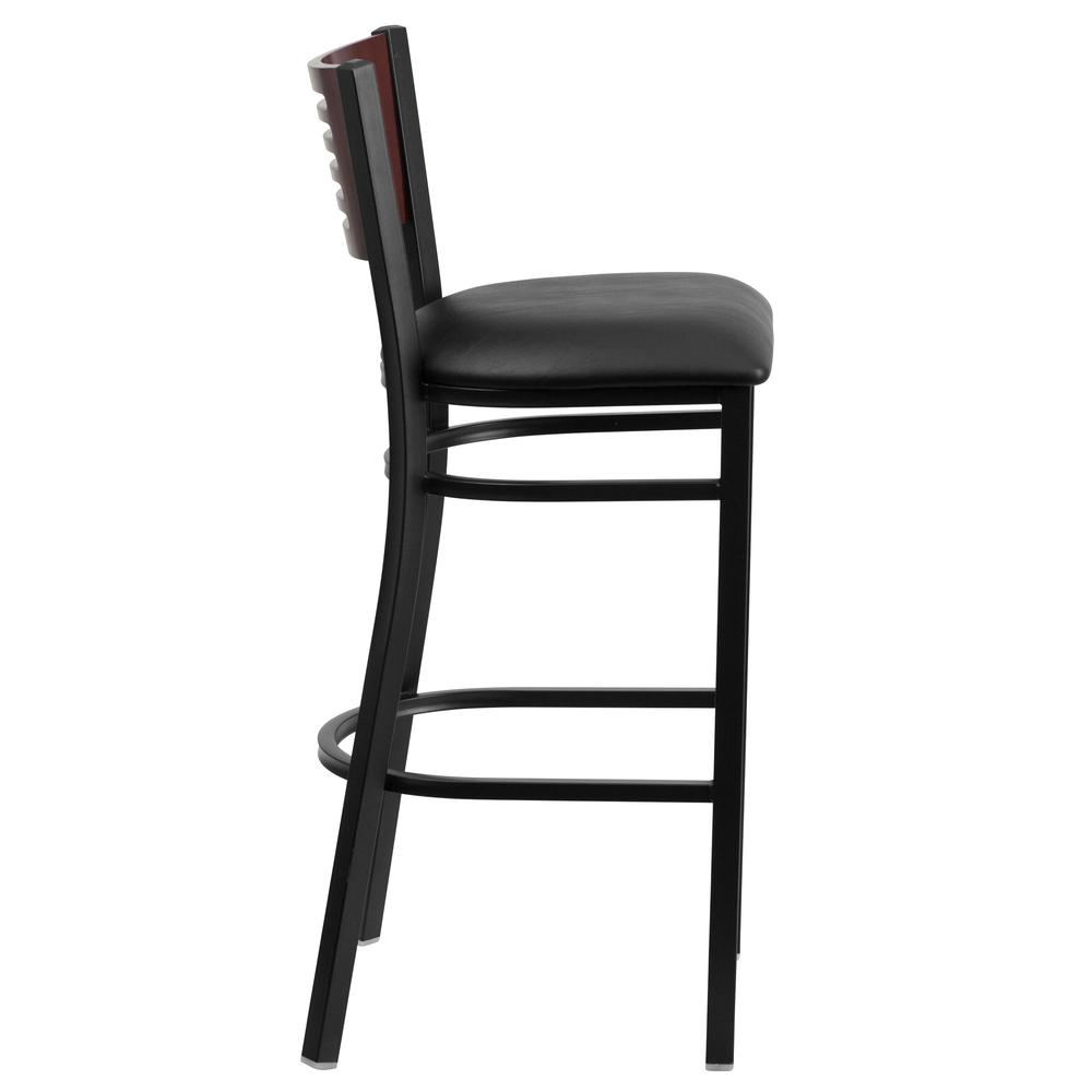 Hercules Series Black Slat Back Metal Restaurant Barstool - Mahogany Wood Back, Black Vinyl Seat By Flash Furniture | Bar Stools | Modishstore - 2