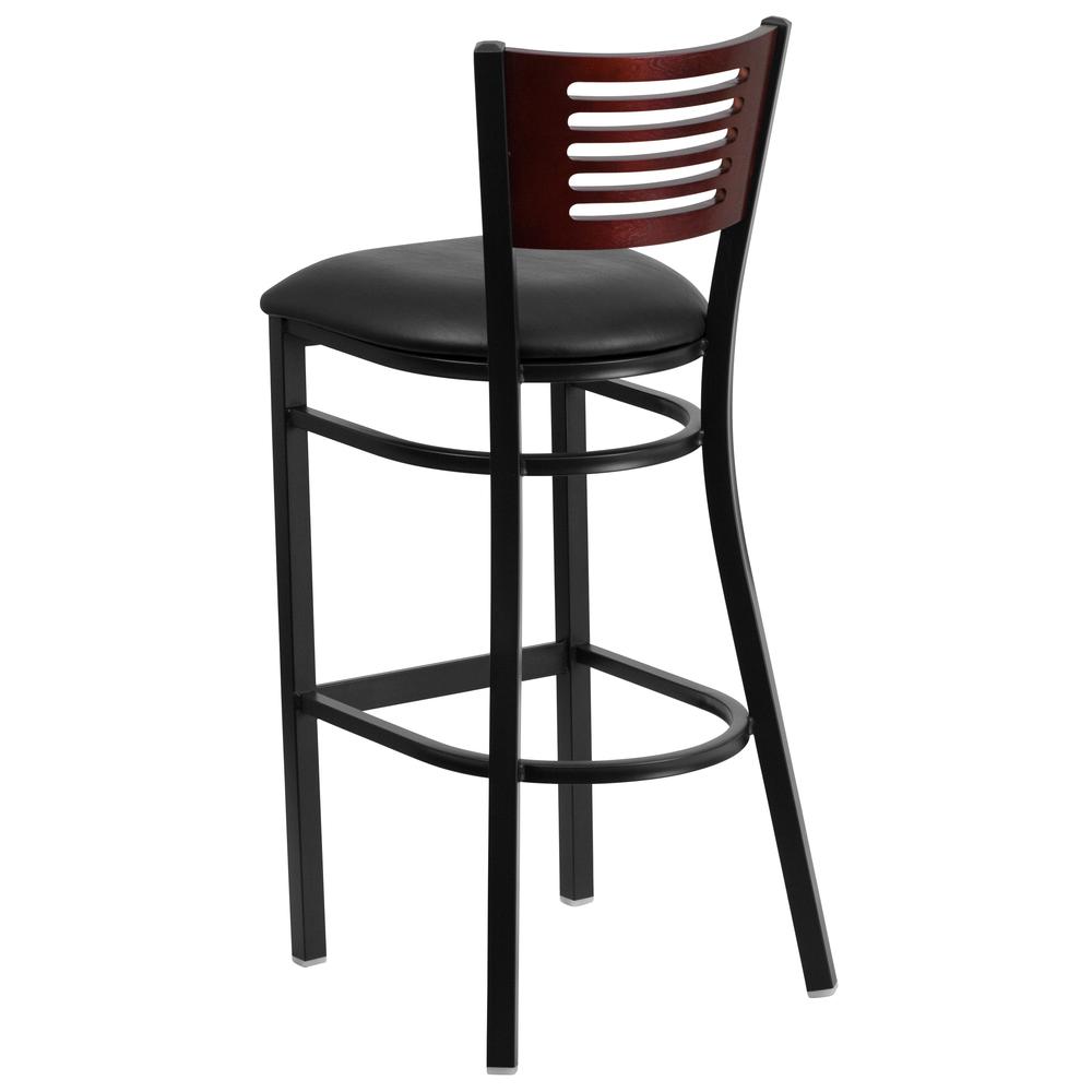 Hercules Series Black Slat Back Metal Restaurant Barstool - Mahogany Wood Back, Black Vinyl Seat By Flash Furniture | Bar Stools | Modishstore - 3