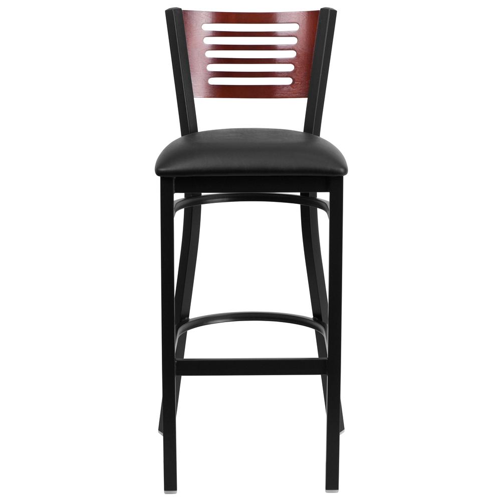 Hercules Series Black Slat Back Metal Restaurant Barstool - Mahogany Wood Back, Black Vinyl Seat By Flash Furniture | Bar Stools | Modishstore - 4