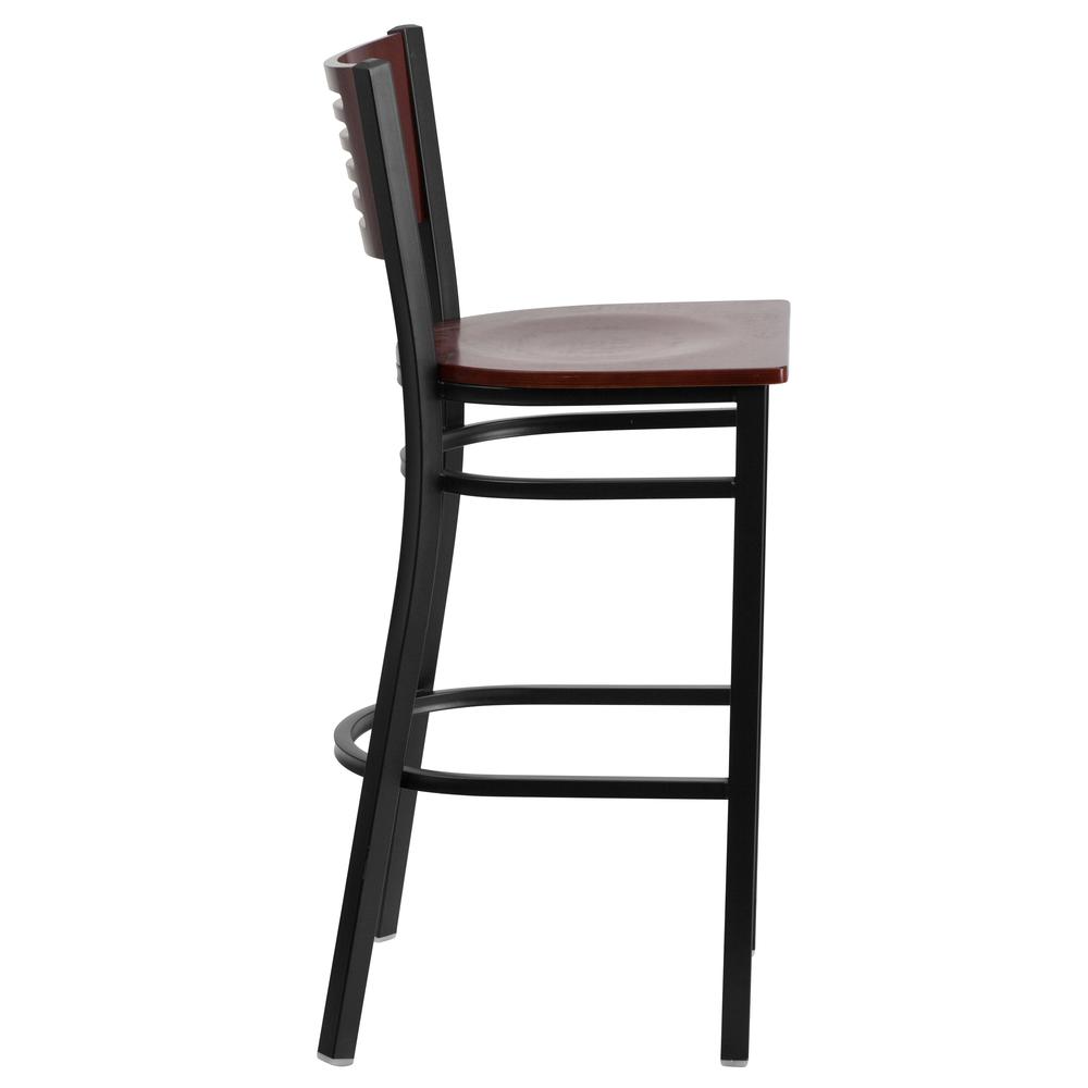 Hercules Series Black Slat Back Metal Restaurant Barstool - Mahogany Wood Back & Seat By Flash Furniture | Bar Stools | Modishstore - 2