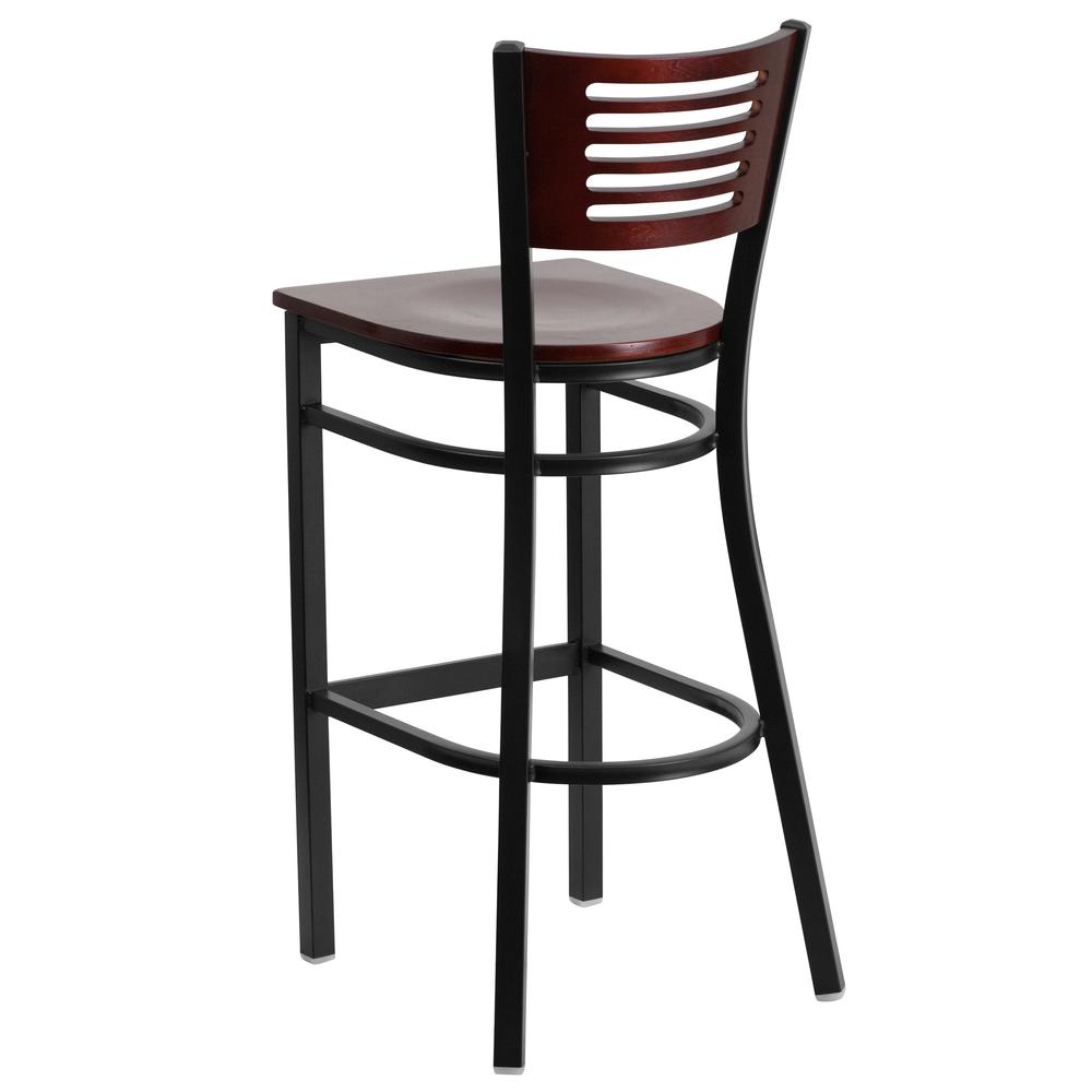 Hercules Series Black Slat Back Metal Restaurant Barstool - Mahogany Wood Back & Seat By Flash Furniture | Bar Stools | Modishstore - 3