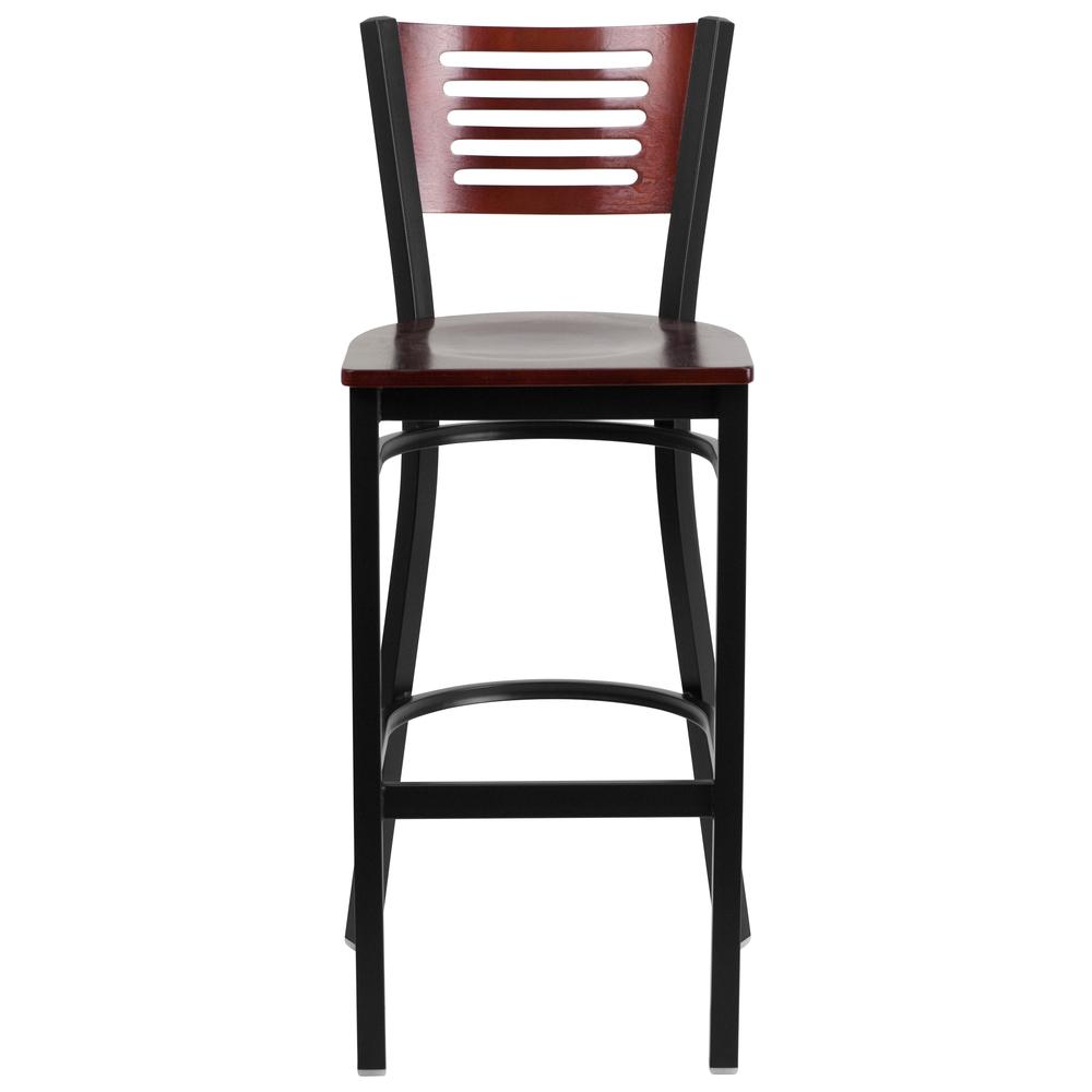 Hercules Series Black Slat Back Metal Restaurant Barstool - Mahogany Wood Back & Seat By Flash Furniture | Bar Stools | Modishstore - 4