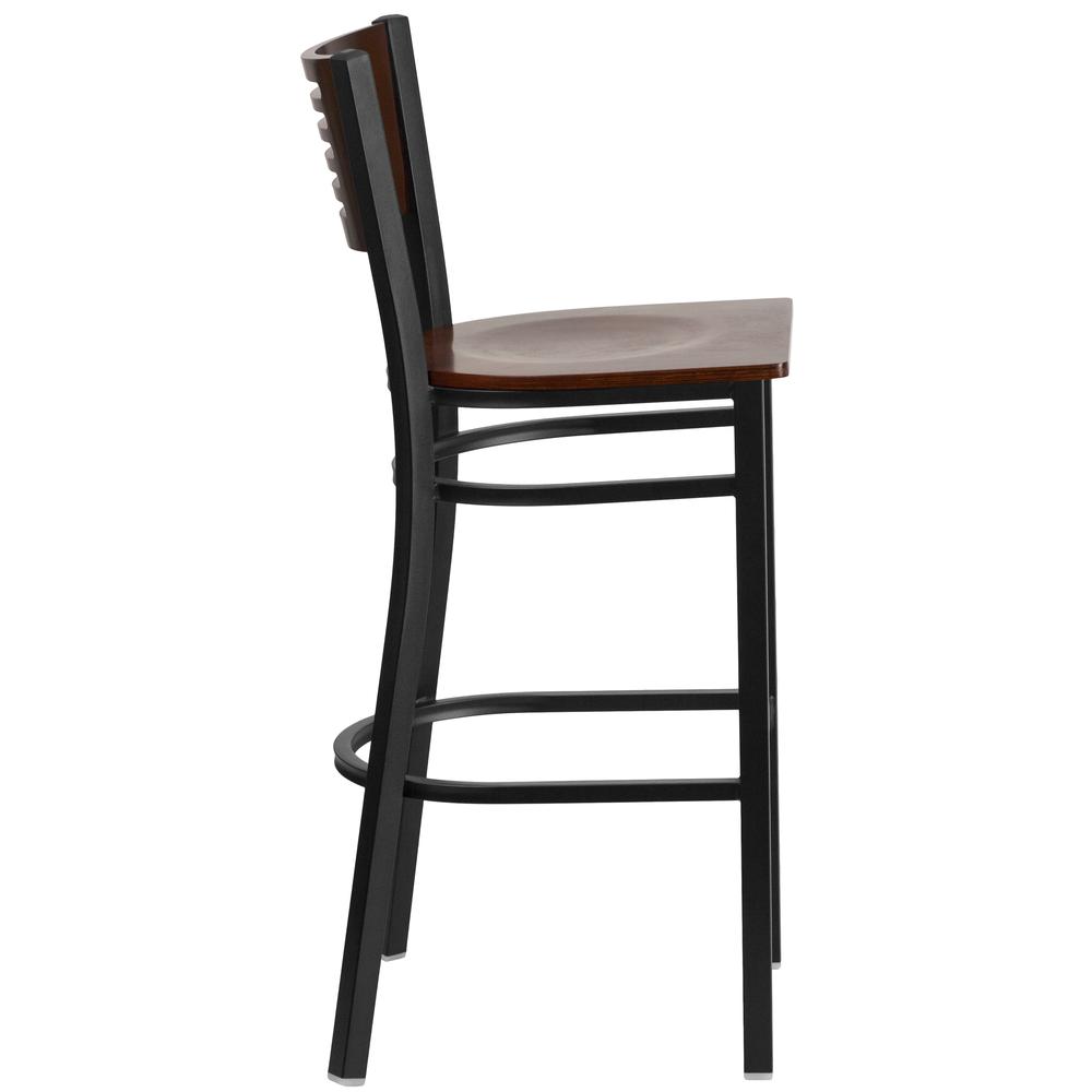 Hercules Series Black Slat Back Metal Restaurant Barstool - Walnut Wood Back & Seat By Flash Furniture | Bar Stools | Modishstore - 2