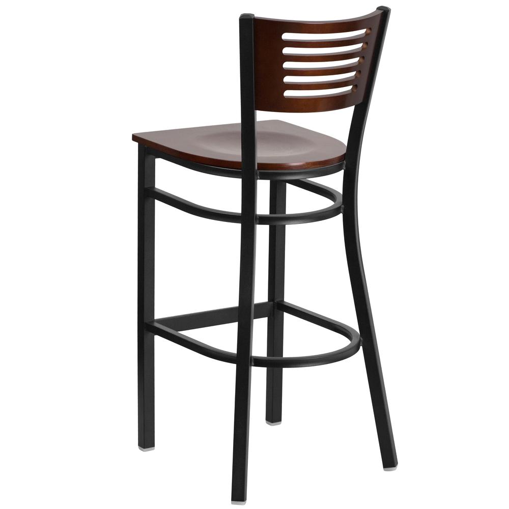 Hercules Series Black Slat Back Metal Restaurant Barstool - Walnut Wood Back & Seat By Flash Furniture | Bar Stools | Modishstore - 3