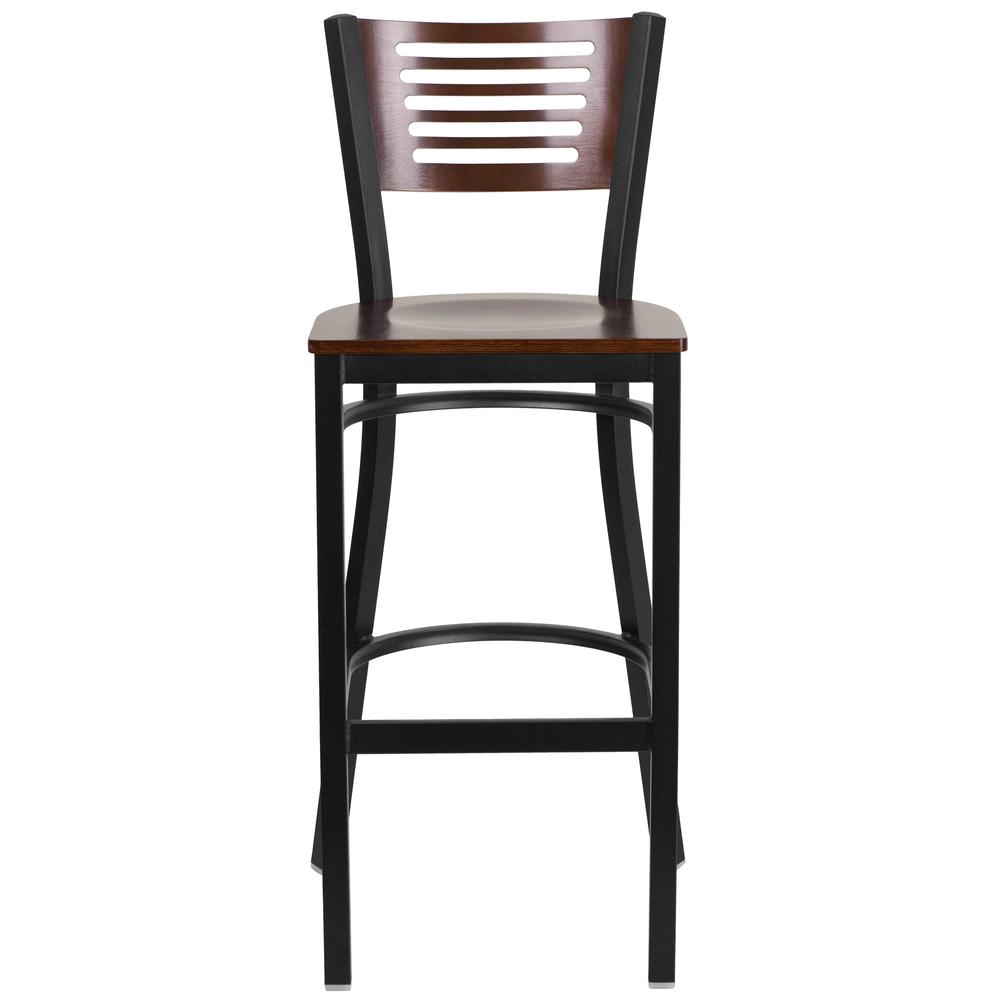 Hercules Series Black Slat Back Metal Restaurant Barstool - Walnut Wood Back & Seat By Flash Furniture | Bar Stools | Modishstore - 4