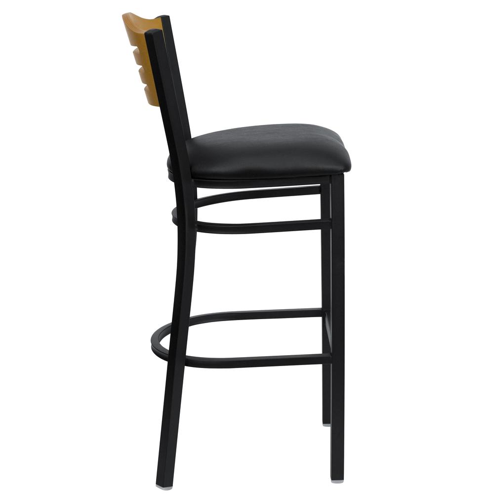 Hercules Series Black Slat Back Metal Restaurant Barstool - Natural Wood Back, Black Vinyl Seat By Flash Furniture | Bar Stools | Modishstore - 2