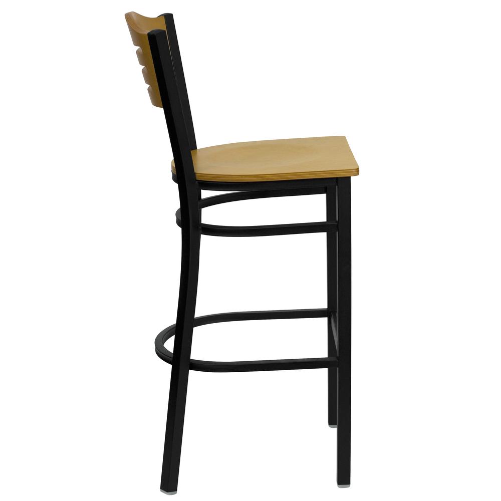 Hercules Series Black Slat Back Metal Restaurant Barstool - Natural Wood Back & Seat By Flash Furniture | Bar Stools | Modishstore - 2