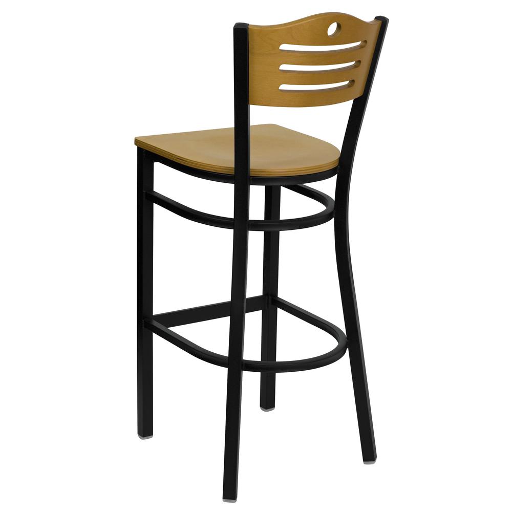 Hercules Series Black Slat Back Metal Restaurant Barstool - Natural Wood Back & Seat By Flash Furniture | Bar Stools | Modishstore - 3