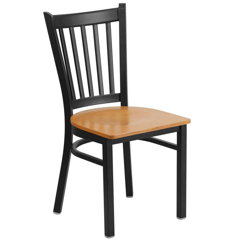 Hercules Series Black Vertical Back Metal Restaurant Chair - Natural Wood Seat By Flash Furniture | Dining Chairs | Modishstore - 1