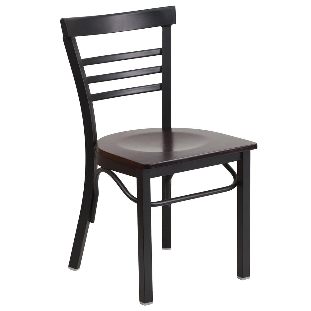 Hercules Series Black Three-Slat Ladder Back Metal Restaurant Chair - Walnut Wood Seat By Flash Furniture | Dining Chairs | Modishstore - 1