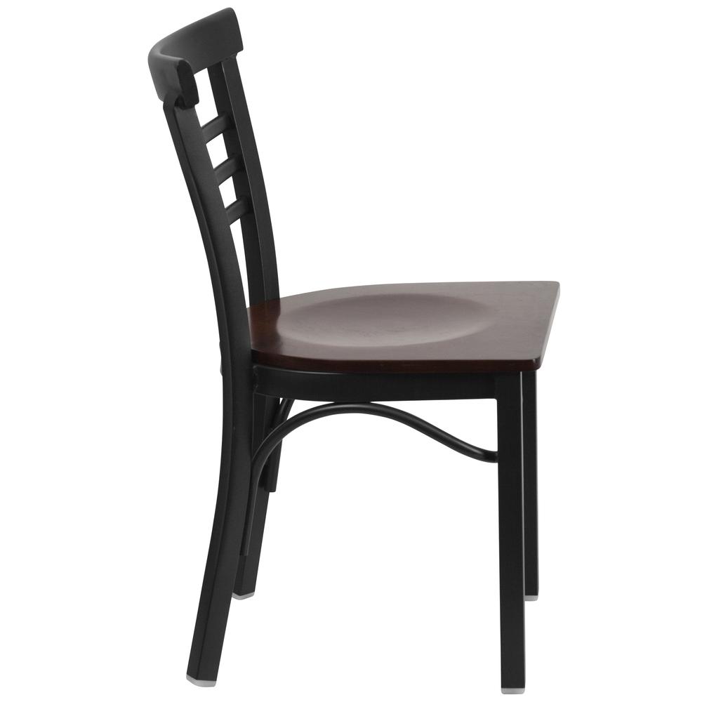 Hercules Series Black Three-Slat Ladder Back Metal Restaurant Chair - Walnut Wood Seat By Flash Furniture | Dining Chairs | Modishstore - 2