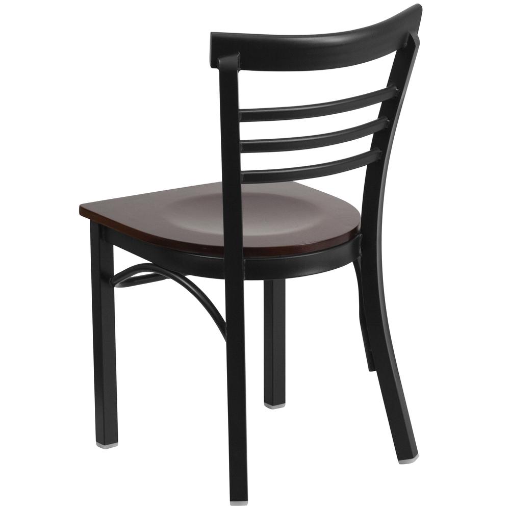 Hercules Series Black Three-Slat Ladder Back Metal Restaurant Chair - Walnut Wood Seat By Flash Furniture | Dining Chairs | Modishstore - 3