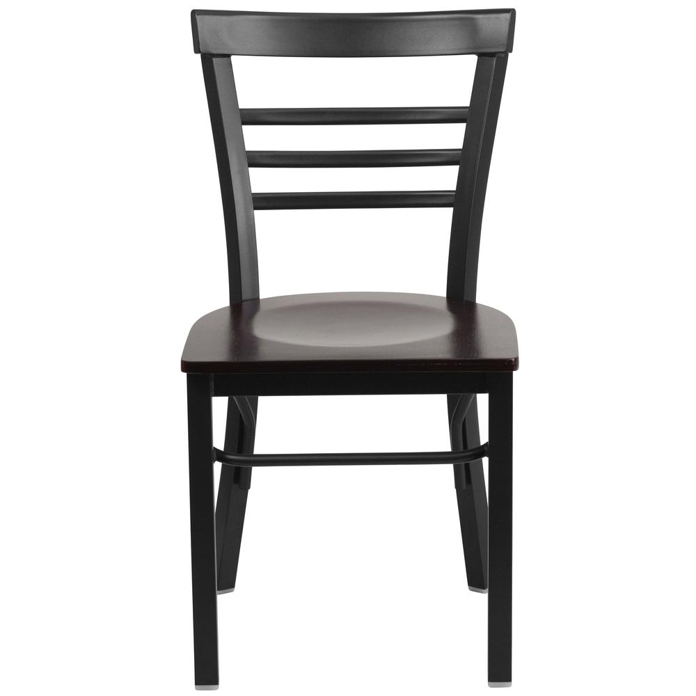 Hercules Series Black Three-Slat Ladder Back Metal Restaurant Chair - Walnut Wood Seat By Flash Furniture | Dining Chairs | Modishstore - 4