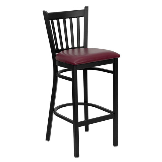 Hercules Series Black Vertical Back Metal Restaurant Barstool - Burgundy Vinyl Seat By Flash Furniture | Bar Stools | Modishstore - 1