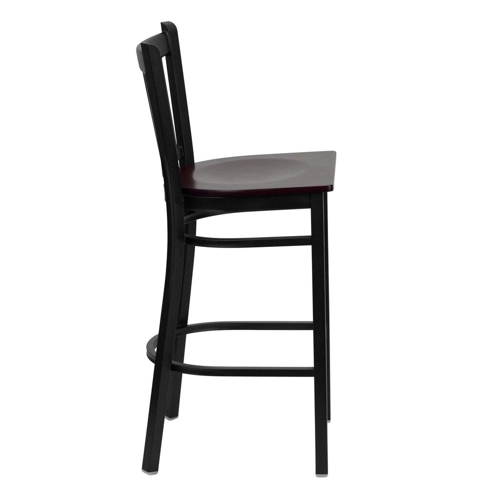 Hercules Series Black Vertical Back Metal Restaurant Barstool - Mahogany Wood Seat By Flash Furniture | Bar Stools | Modishstore - 2