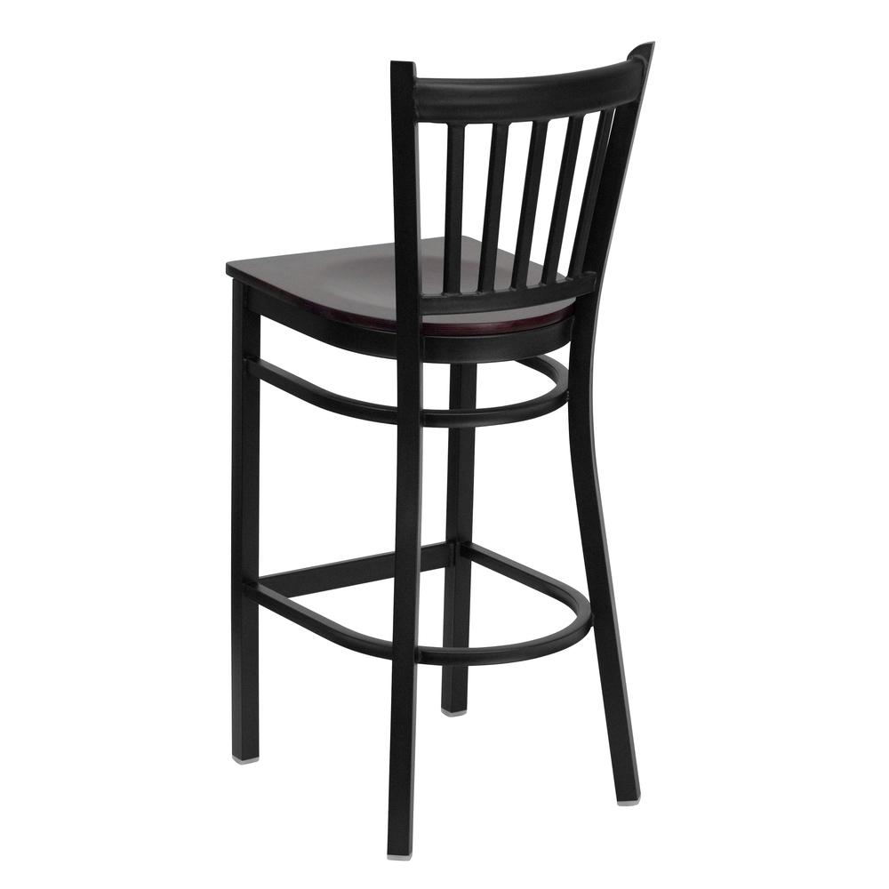 Hercules Series Black Vertical Back Metal Restaurant Barstool - Mahogany Wood Seat By Flash Furniture | Bar Stools | Modishstore - 3