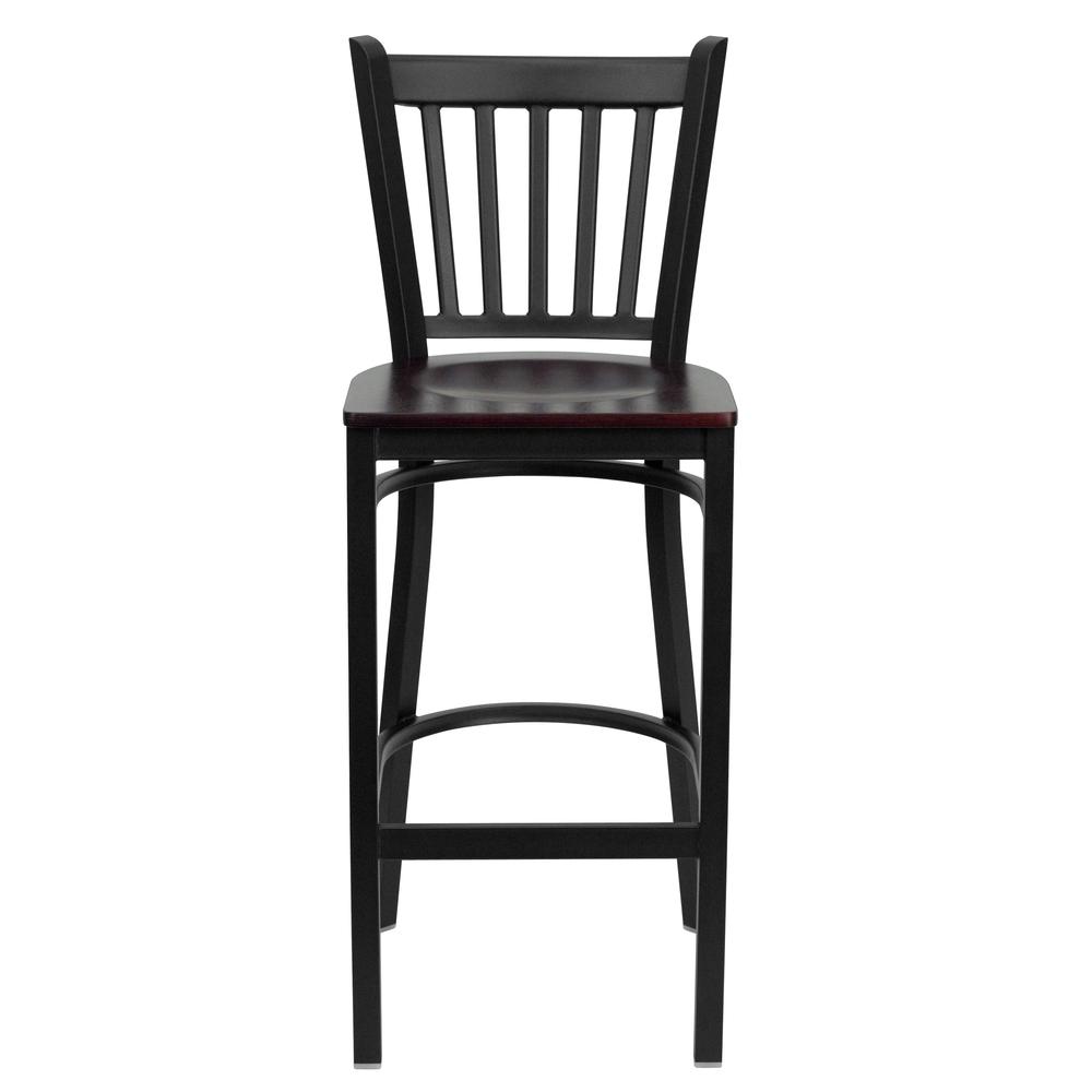 Hercules Series Black Vertical Back Metal Restaurant Barstool - Mahogany Wood Seat By Flash Furniture | Bar Stools | Modishstore - 4