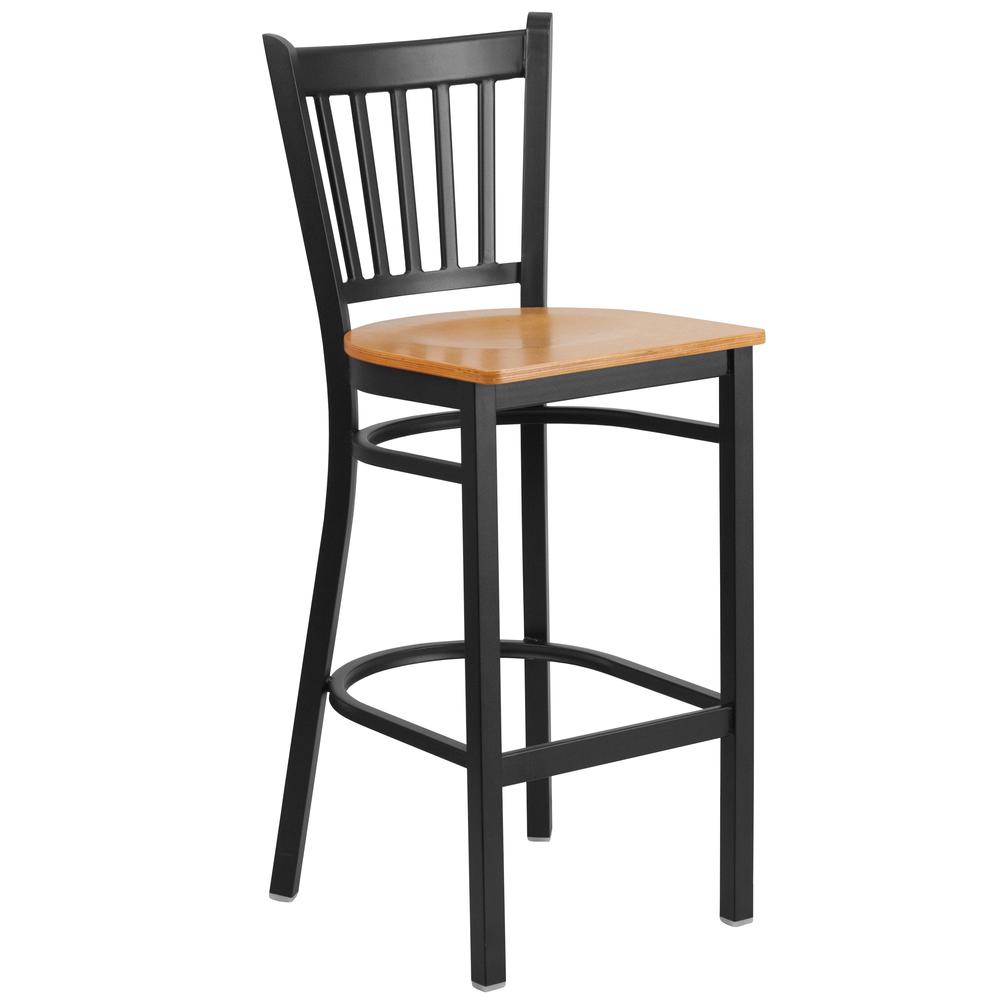 Hercules Series Black Vertical Back Metal Restaurant Barstool - Natural Wood Seat By Flash Furniture | Bar Stools | Modishstore - 1