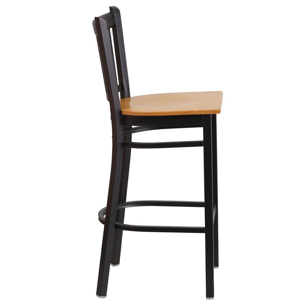 Hercules Series Black Vertical Back Metal Restaurant Barstool - Natural Wood Seat By Flash Furniture | Bar Stools | Modishstore - 2