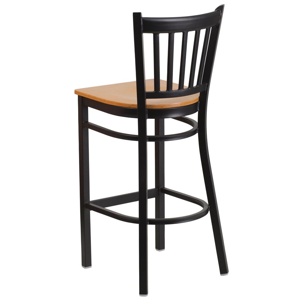 Hercules Series Black Vertical Back Metal Restaurant Barstool - Natural Wood Seat By Flash Furniture | Bar Stools | Modishstore - 3