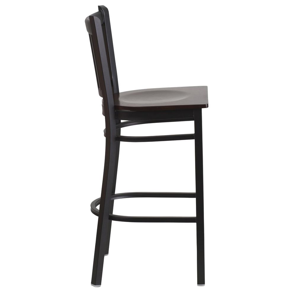 Hercules Series Black Vertical Back Metal Restaurant Barstool - Walnut Wood Seat By Flash Furniture | Bar Stools | Modishstore - 2