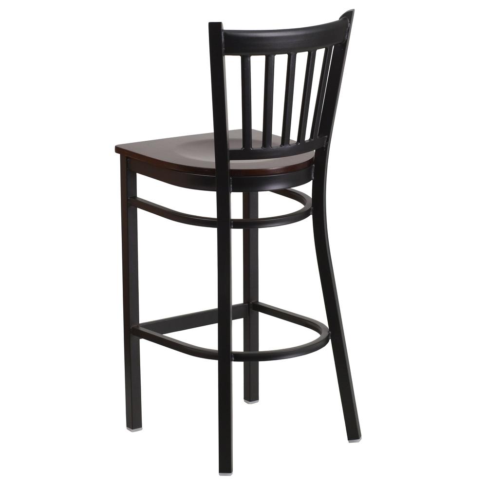 Hercules Series Black Vertical Back Metal Restaurant Barstool - Walnut Wood Seat By Flash Furniture | Bar Stools | Modishstore - 3