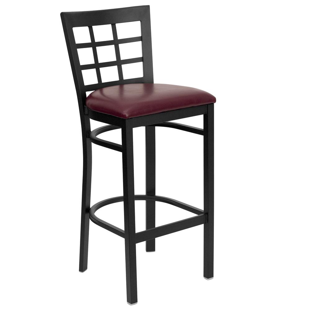 Hercules Series Black Window Back Metal Restaurant Barstool - Burgundy Vinyl Seat By Flash Furniture | Bar Stools | Modishstore - 1