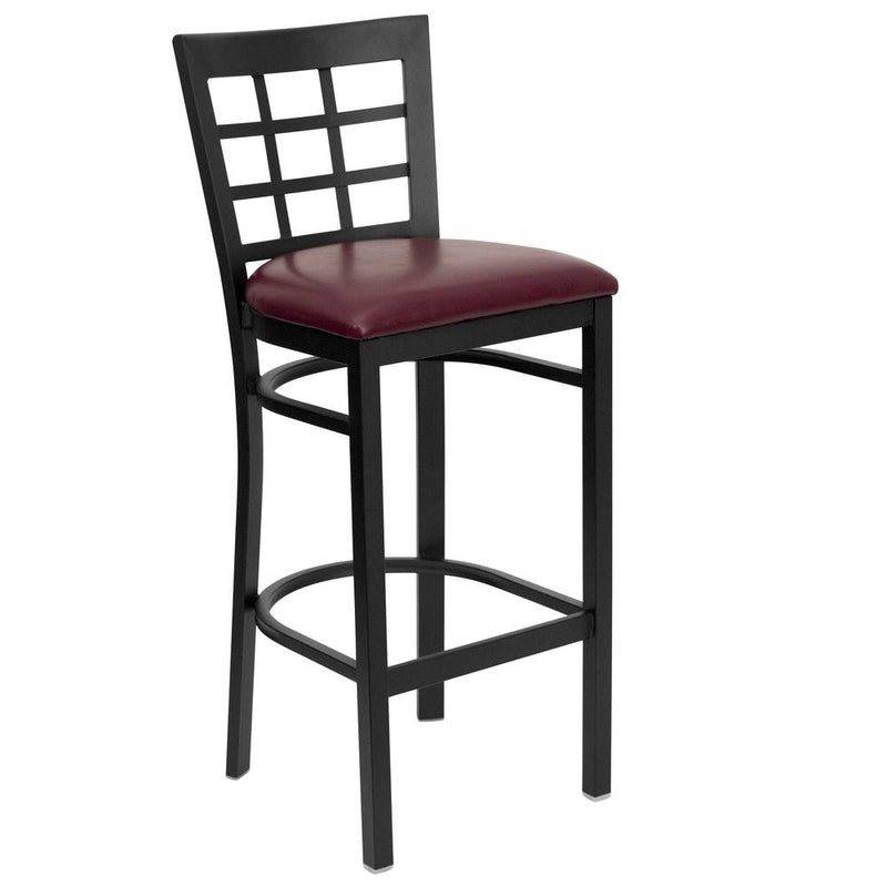 Hercules Series Black Window Back Metal Restaurant Barstool - Burgundy Vinyl Seat By Flash Furniture | Bar Stools | Modishstore - 1