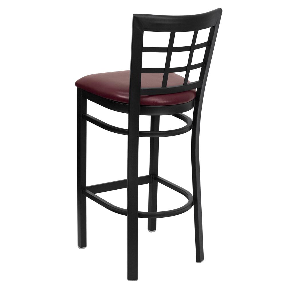 Hercules Series Black Window Back Metal Restaurant Barstool - Burgundy Vinyl Seat By Flash Furniture | Bar Stools | Modishstore - 3