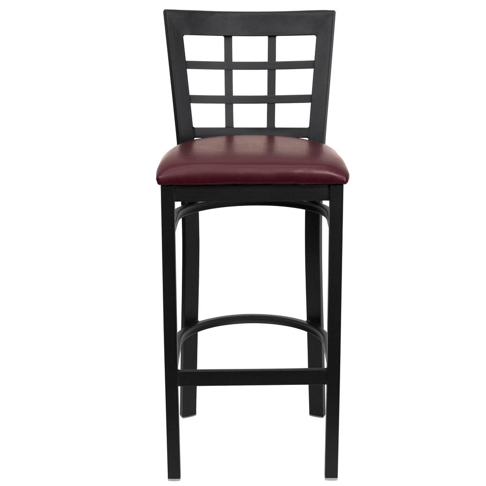 Hercules Series Black Window Back Metal Restaurant Barstool - Burgundy Vinyl Seat By Flash Furniture | Bar Stools | Modishstore - 4