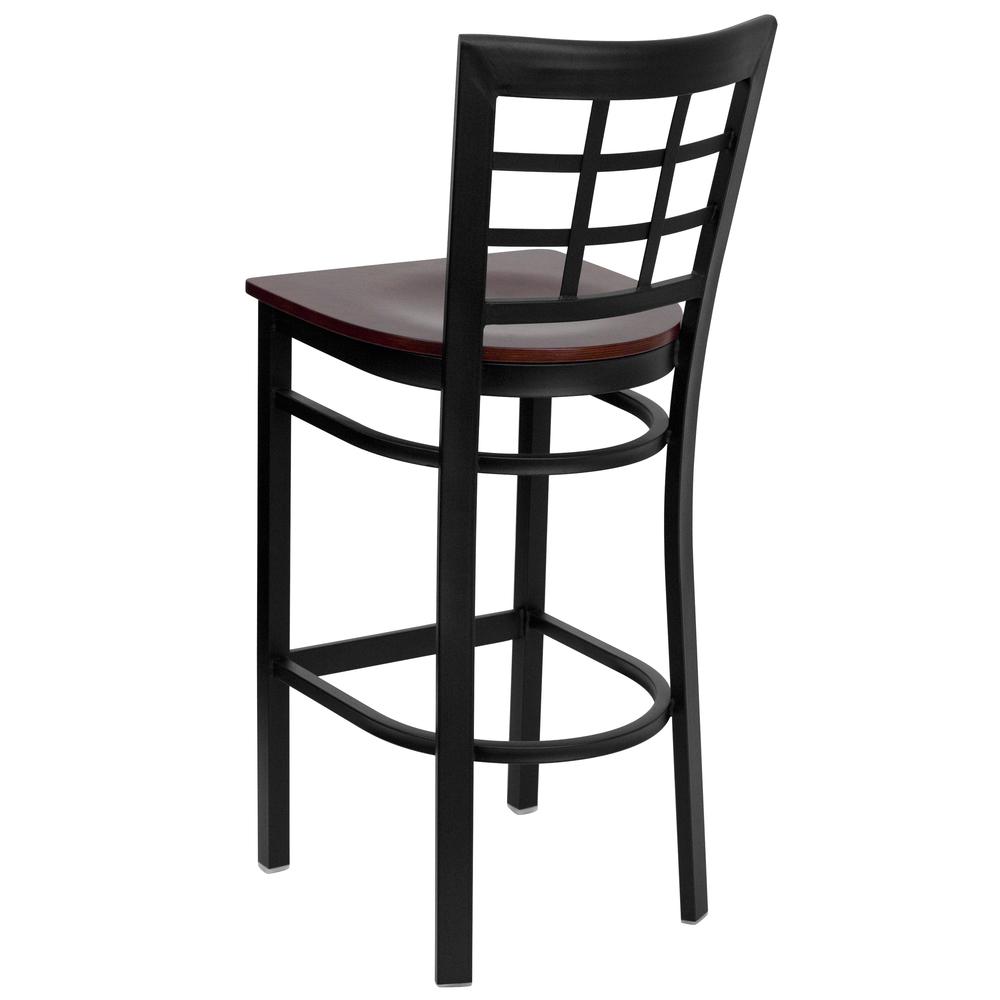 Hercules Series Black Window Back Metal Restaurant Barstool - Mahogany Wood Seat By Flash Furniture | Bar Stools | Modishstore - 3